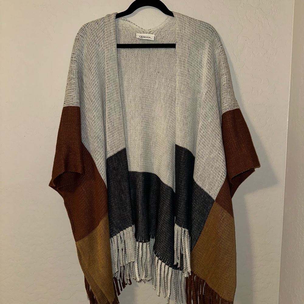 Colorblock Fringe Cardigan